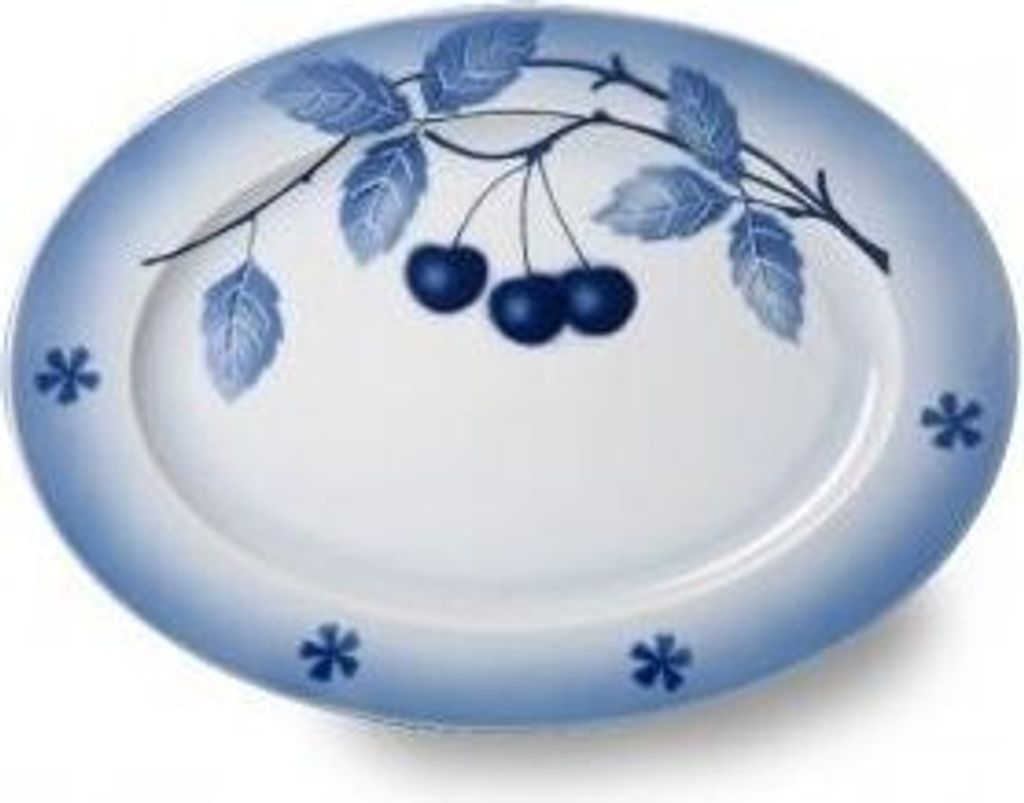Thun 1794 Ovale Schale, tschechisches Porzellan, 32 cm, Nina, blaue Kirsche, Thun