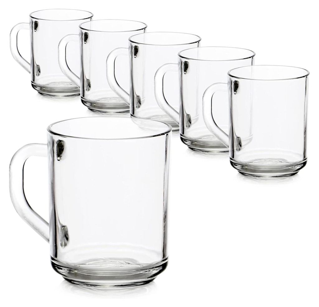 6x Teeglas - Trinkgläser mit Henkel für Tee und Kaffee - Ideal für Heißgetränke, Kakao, Latte Macchiato und Cappuccino (6 Stück - 240 ml)