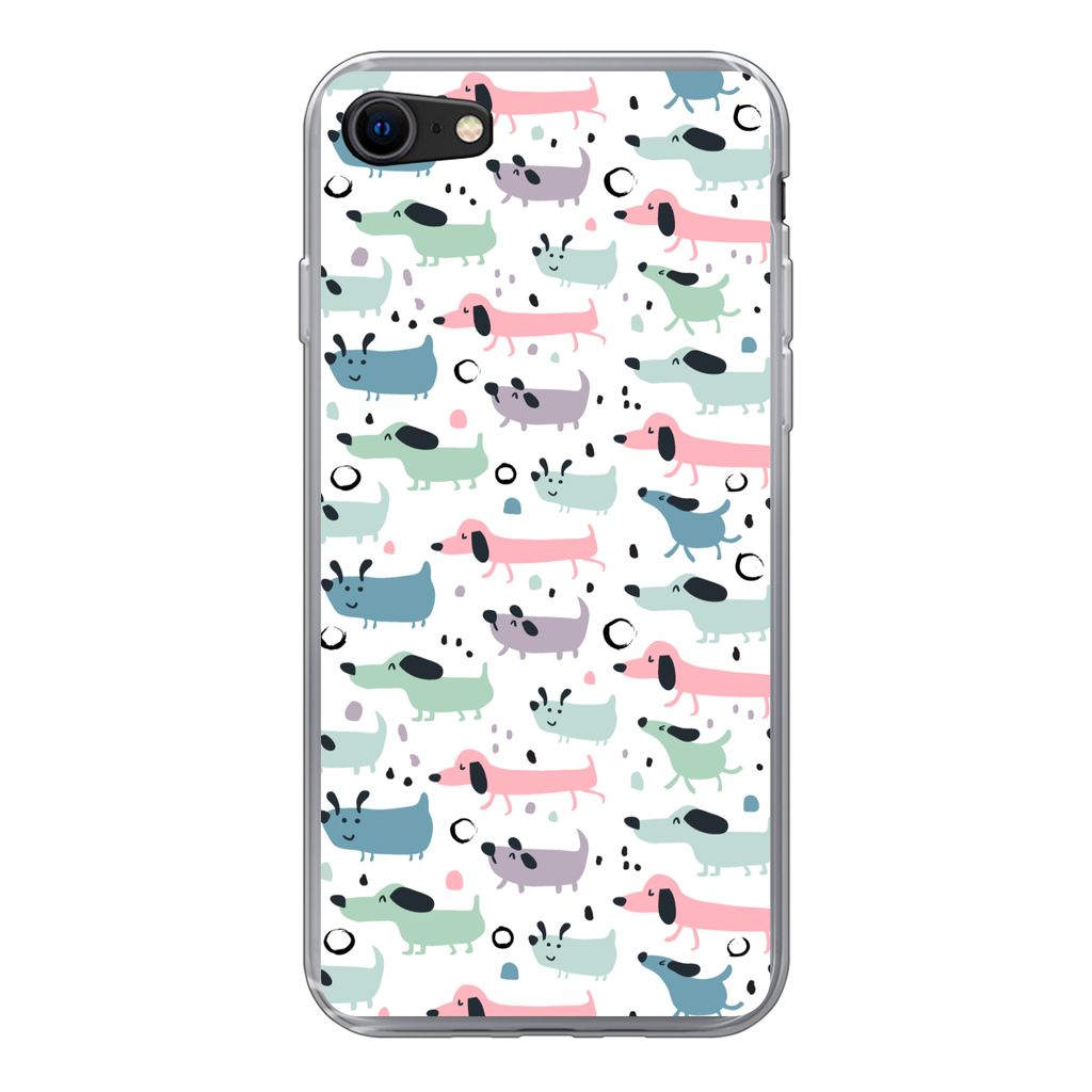 MuchoWow Handyhülle Schutzhülle Hülle für iPhone SE 2022 Muster - Hund - Zeichnung - Jungen - Mädchen - Kinder - Kinder Silikon Softcase Han...
