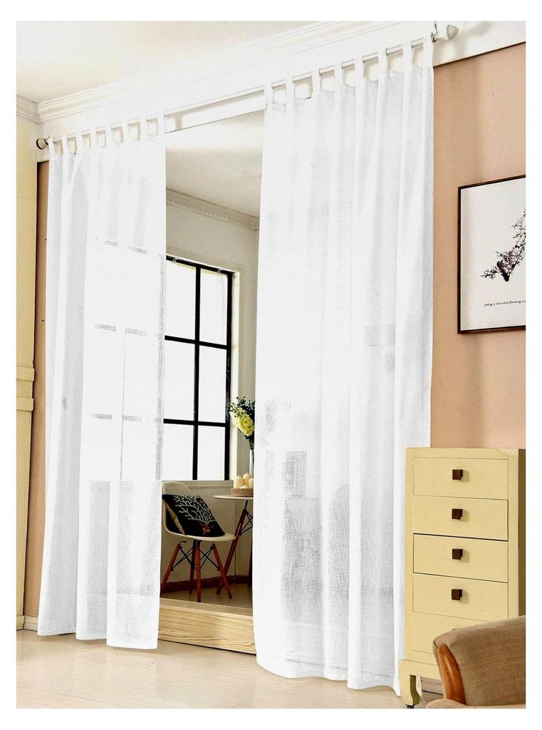 Transparente Gardine mit Schlaufen, Fensterschal in Leinen-Optik, Dekoschal für Schlafzimmer, Kinderzimmer und Küche, Weiß, 140x225 cm, 2 Stück