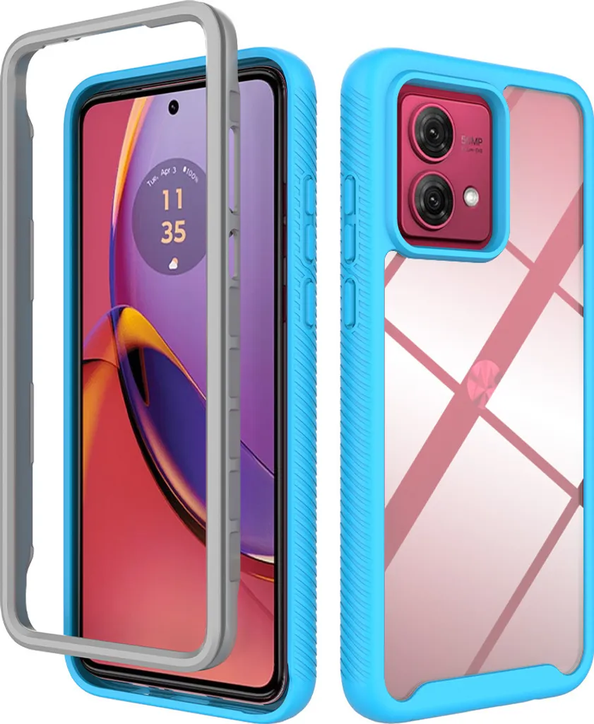 Custodia Moto G84 Robusta Blu: Paraurti TPU e Retro Trasparente