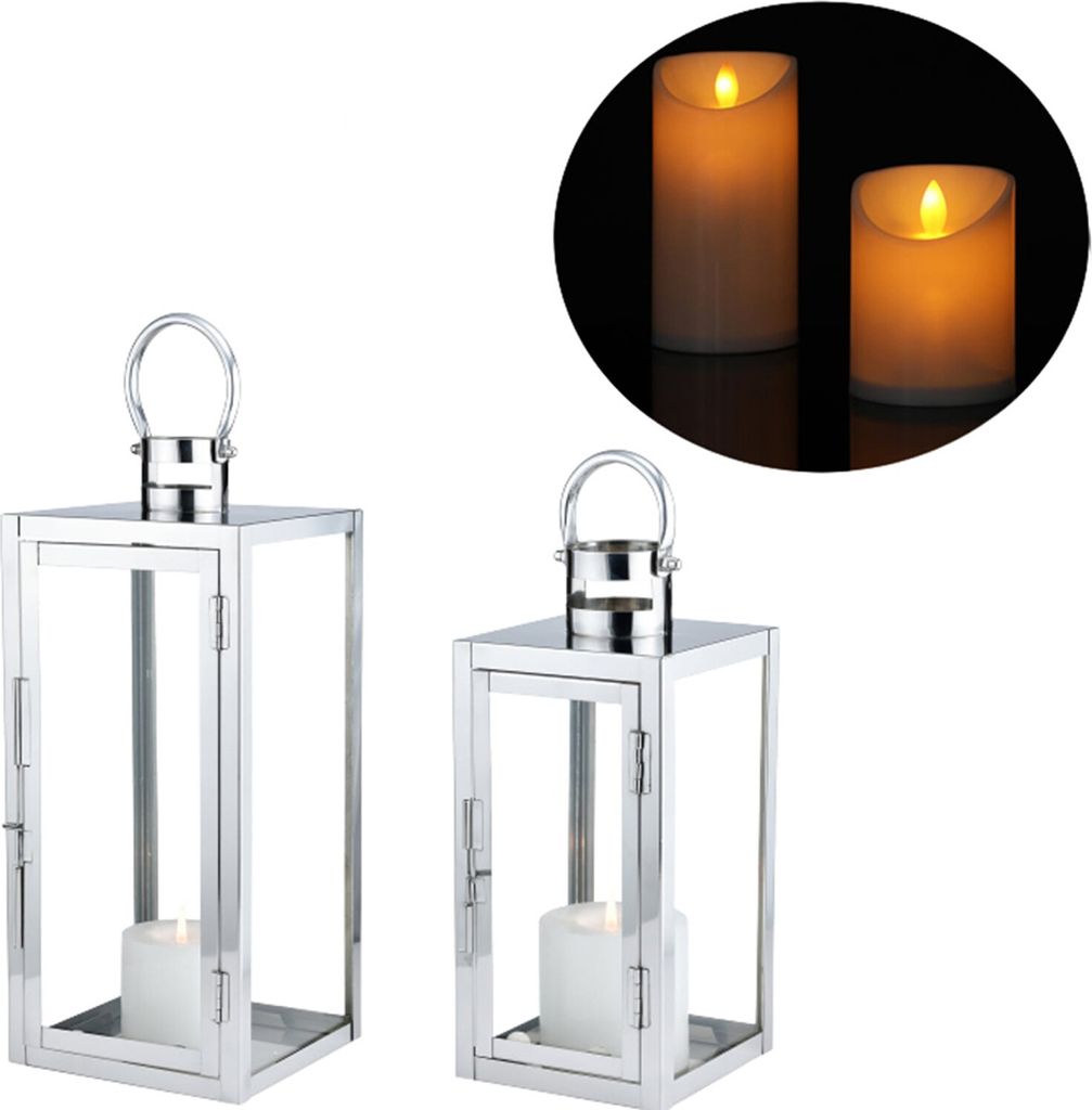Marrakesch 2er Set LED Laterne Windlicht 39cm und 27,5 cm | Laternen mit LED-Kerze Batterie betrieben und mit Timer Funktion | Gartenlaterne für D...