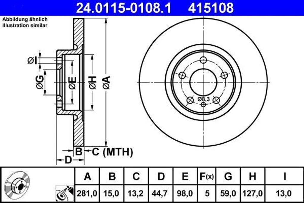 Disque de Frein OE 60653487 ATE : Qualité de Première Monte Alfa 147