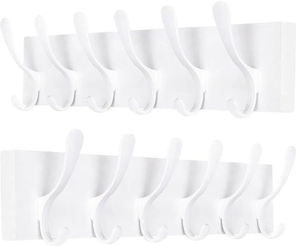 Porte-manteaux mural blanc gain de place bois 6 crochets pour studio