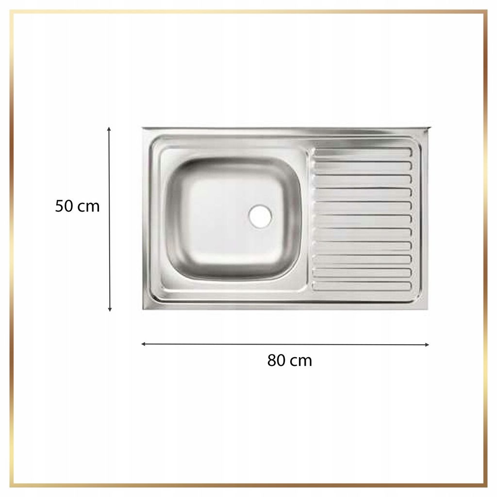 A top-down view of a stainless steel kitchen sink with dimensions indicated.