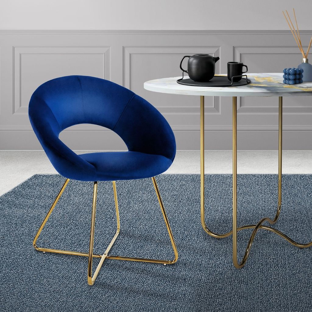 ML-Design Esszimmerstuhl mit runder Rückenlehne, Blau, aus Samt Metallgestell