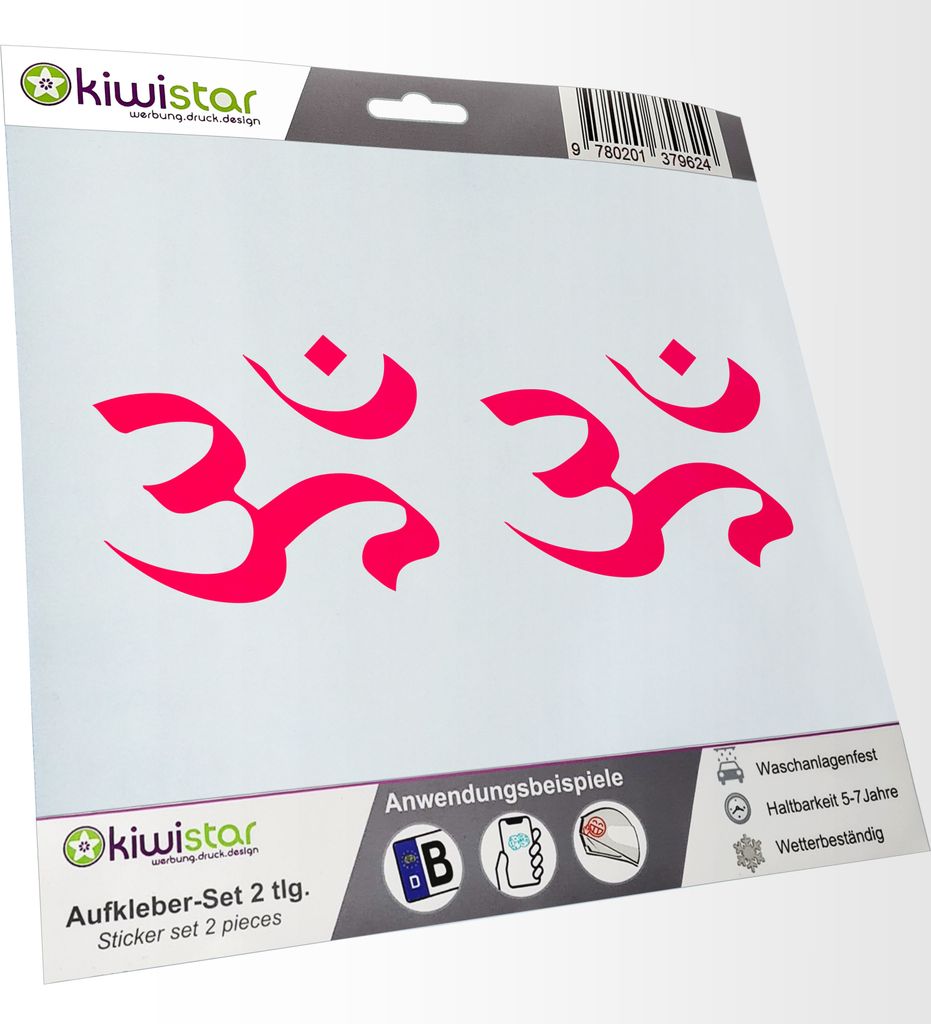 Kiwistar - 2x Kennzeichenaufkleber - neonpink - 21 mm Om - Aum - Buddhismus - Hinduismus - Autoaufkleber - Aufkleber für Auto, Laptop, Fahrrad, LK...