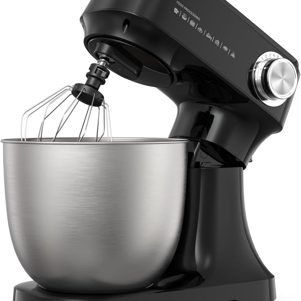Küchenmaschine 4,5 L, 300 W, 12 Geschwindigkeitsstufen + Pulse-Funktion,Edelstahlschüssel,Knethaken,Rührbesen,spülmaschinenfest–ideal für Br...