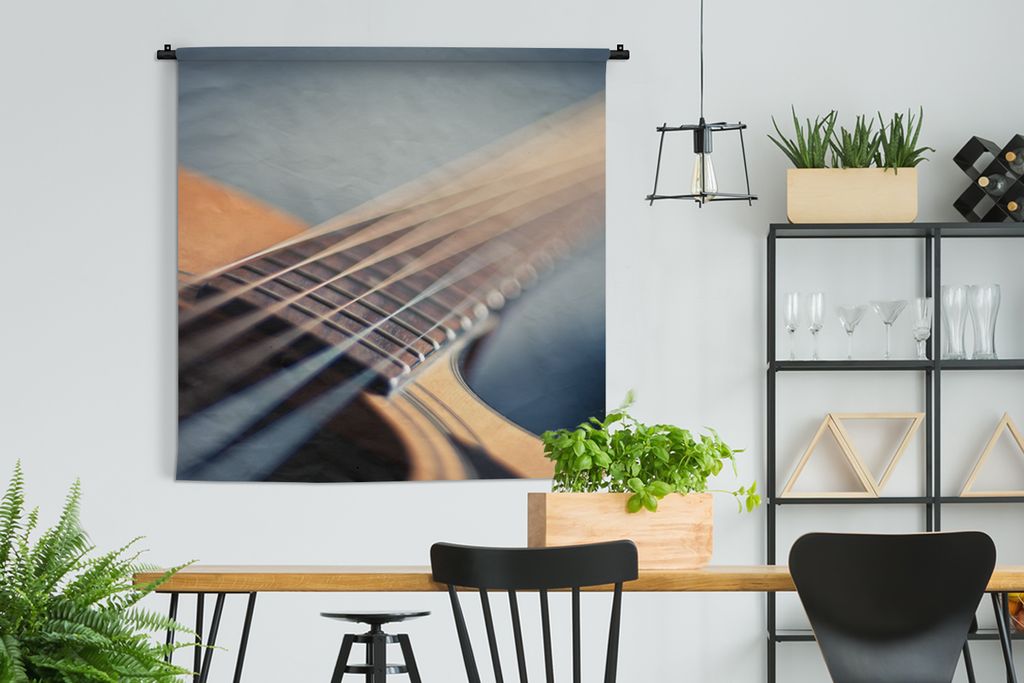 MuchoWow Wandteppich Wandbehang Nahaufnahme der Saiten einer akustischen Gitarre 150x150 cm Tapisserie Dekoration Wandtuch - Wohnaccessoires - Mo...