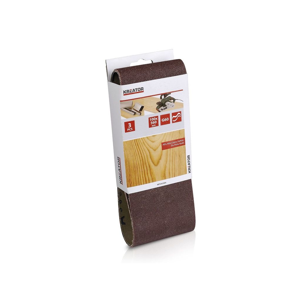 KREATOR Holz Schleifband für Bandschleifer - 3 Stück - Körnung G60 - 10 x 56 cm