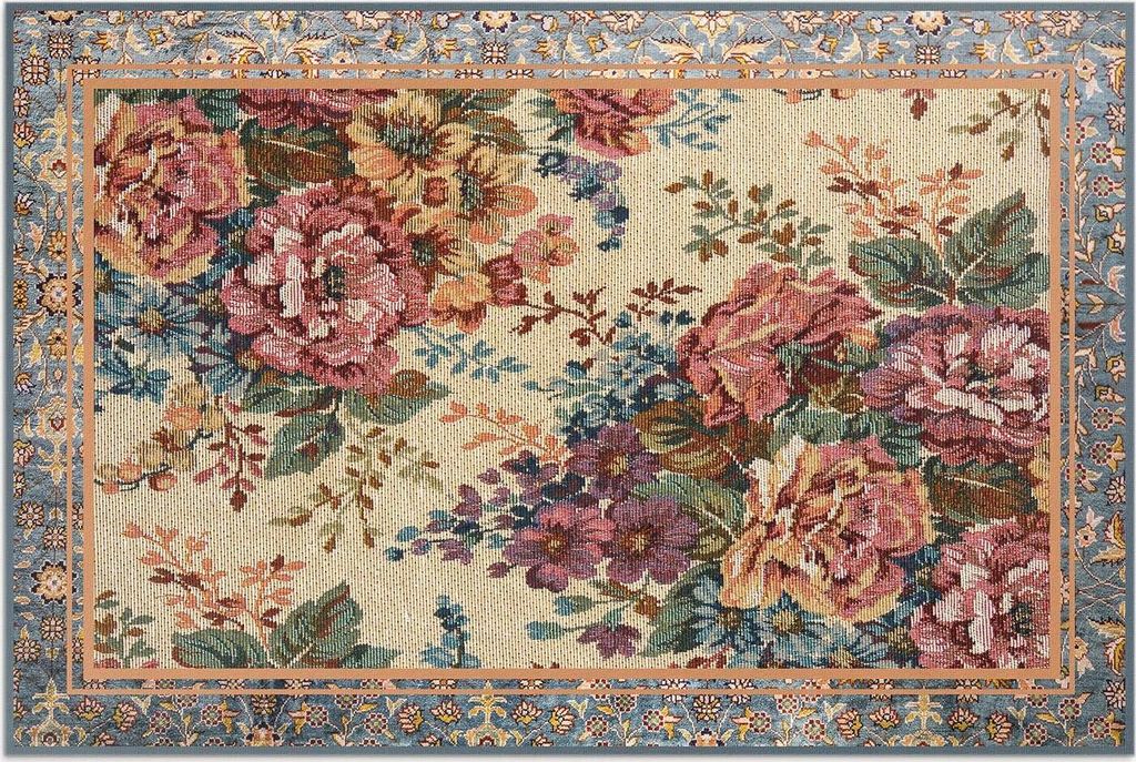 Verschnörkelt Floral Retro Look – Vinylteppich – 80x120 cm – Outdoor Teppich – Terrasse – Wetterfest – Modern