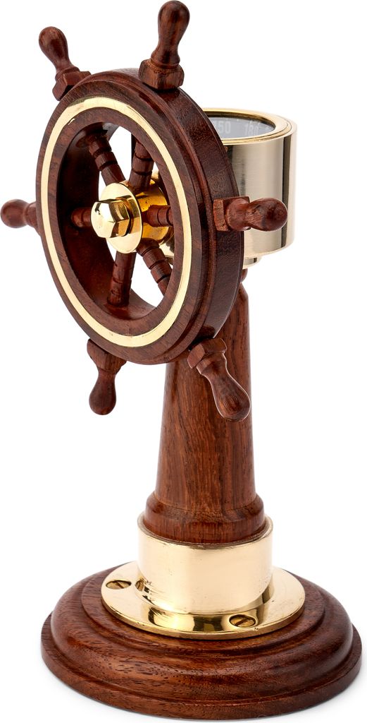 NKlaus Maritime Schreibtisch Dekoration Steuerstand natur massiv Holz Messing 15cm hoch 11751