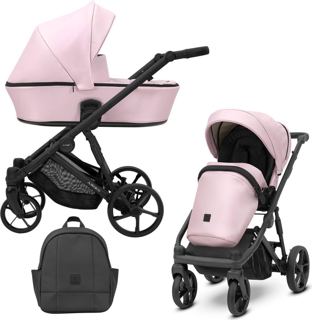 Kunert ARIZO 2in1 Kinderwagen in Rosa/Babyrosa, schwarzes Gestell
