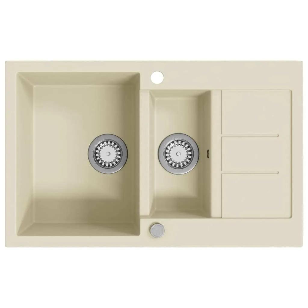 vidaXL Évier en granit double bac beige - Résistant et Moderne (86x50cm)