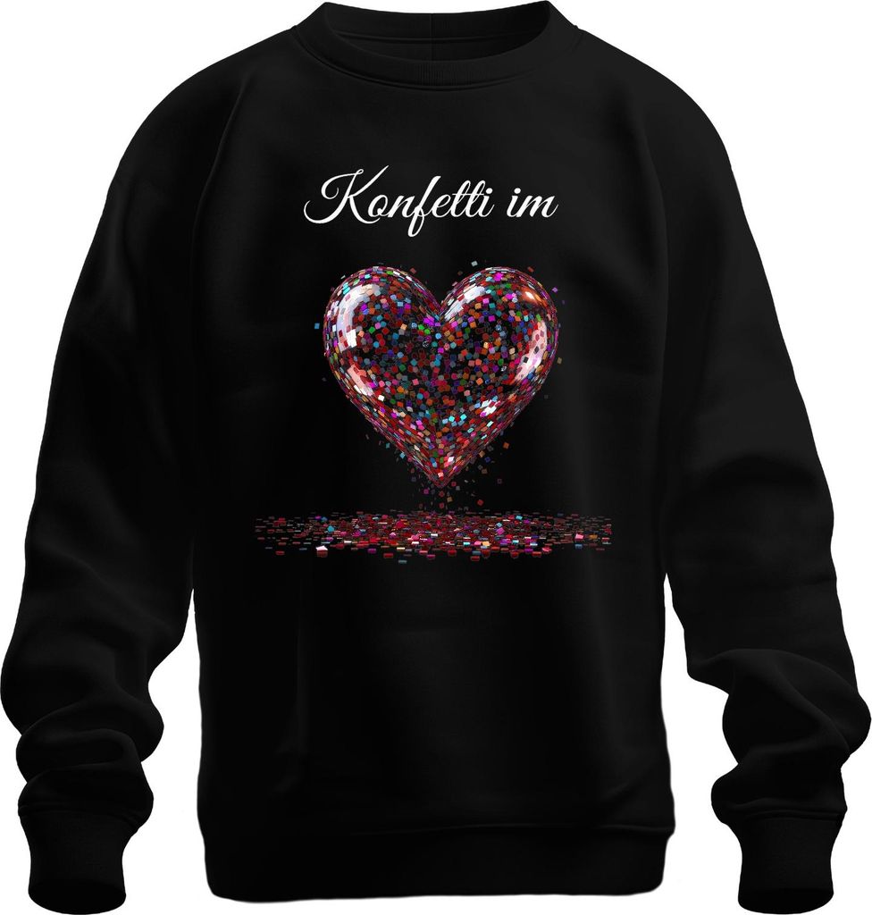 Konfetti Herz Liebe Party bunt Karneval Fastnacht Narrenzeit Uni Sweatshirt Pullover, Schwarz, S