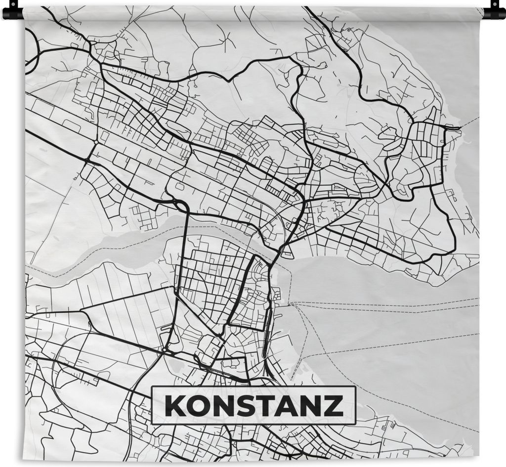 MuchoWow Wandteppich Wandbehang Konstanz - Karte - Stadtplan 120x120 cm Tapisserie Dekoration Wandtuch - Modern - Baumwollgewebe