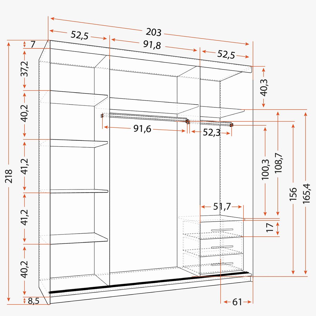 Schwebetürenschrank Kleiderschrank Schrank 203cm Weiß/Weiß Produktbild 4