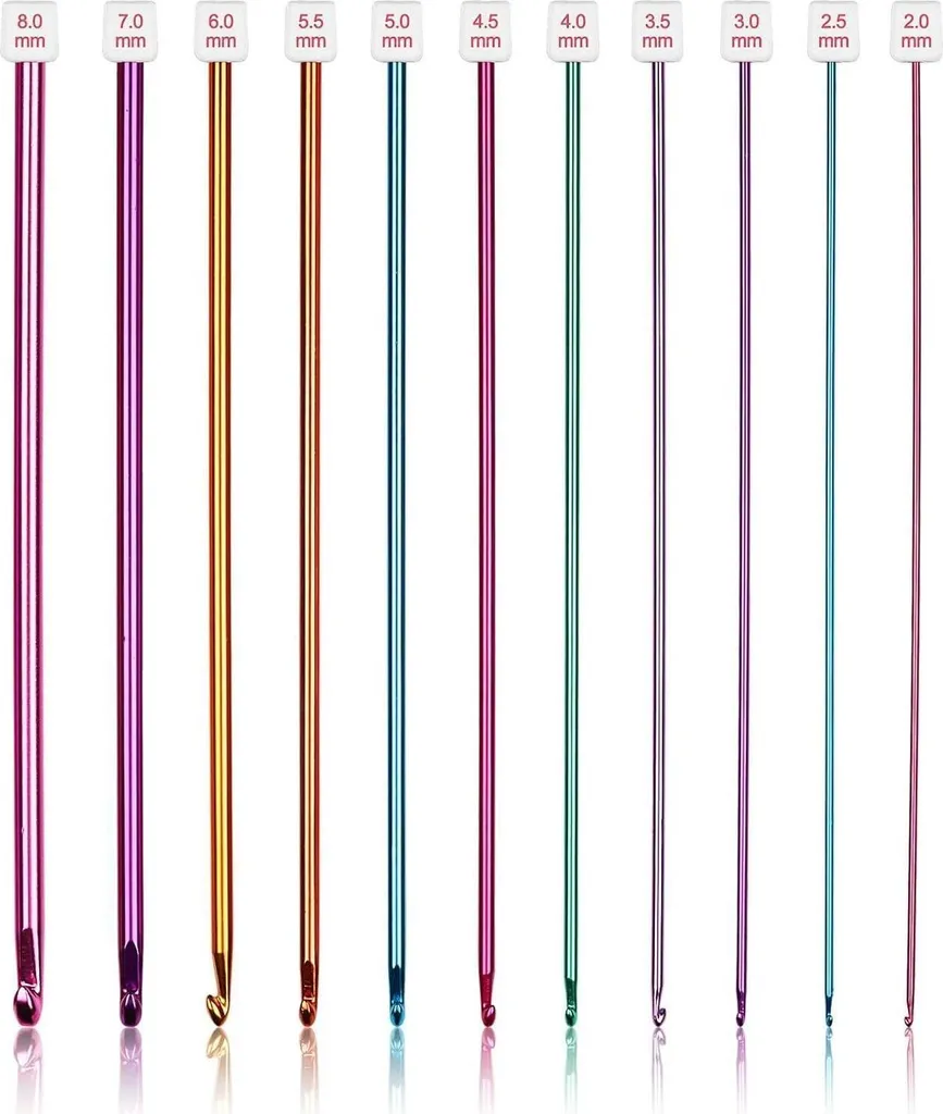 Crochet Tunisien : Set 11 Aiguilles Aluminium pour Plaid et Couverture