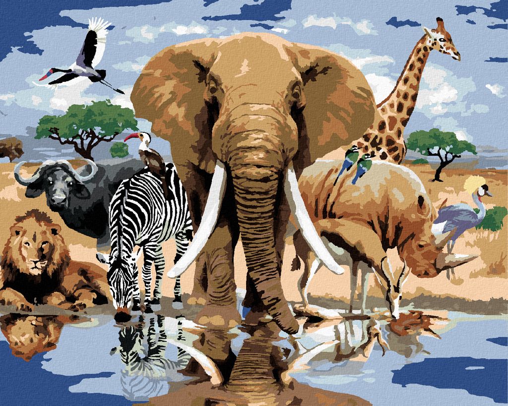 Zuty - Malen nach Zahlen - TIERE IN DER OASE AFRIKAS (HOWARD ROBINSON), 40x50 cm, mit Keilrahmen (bereits gespannt)