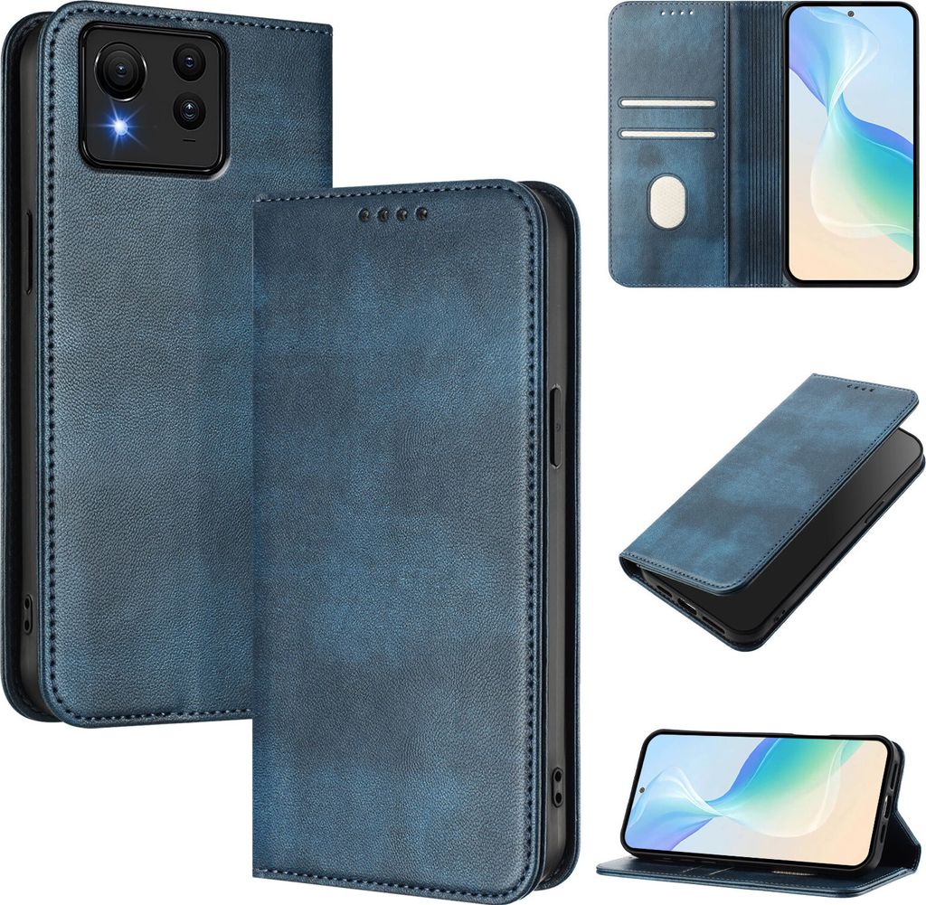 Handyhülle für Asus Zenfone 11 Ultra, Vintage Leder RFID Schutz Kartenfach Standfunktion Magnetische Klapphülle Blau