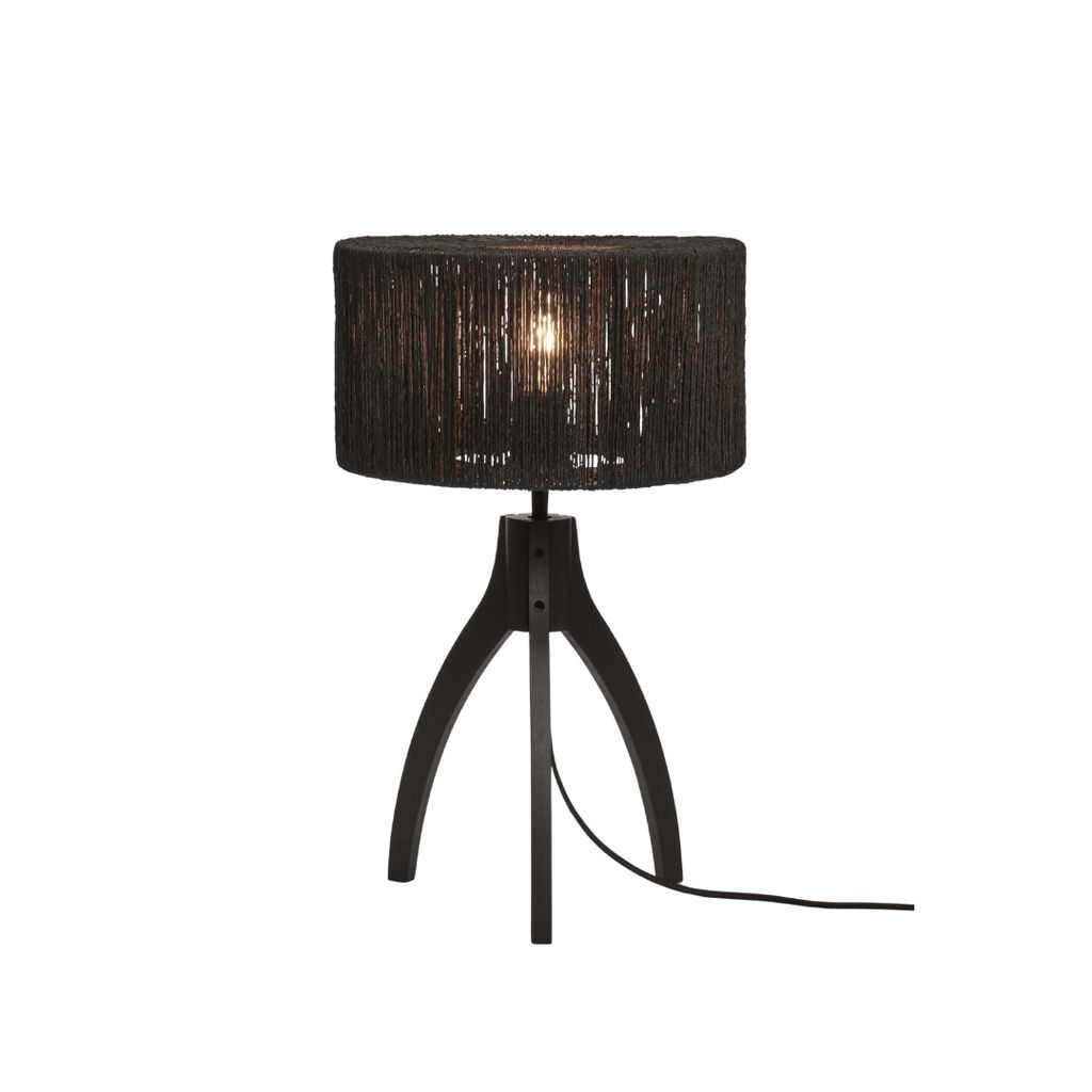 GOOD&MOJO - Tischleuchte Iguazu - Jute/Bambus Schwarz - Ø30x41cm Tischlampe - Nachttischlampe, Wohnzimmer, Schlafzimmer