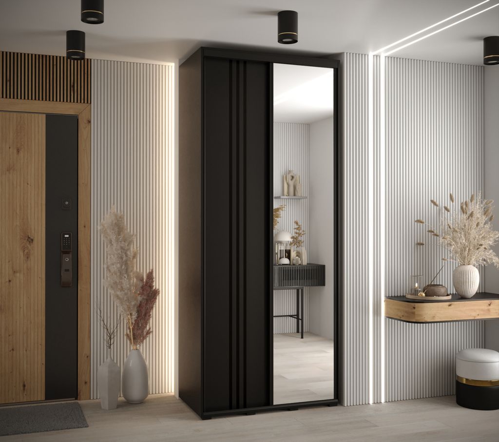 Kleiderschrank YVONA 7 - 100/45 cm, schwarz / schwarz