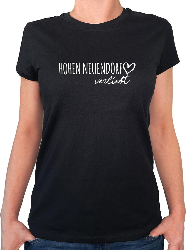 Huuraa Damen T-Shirt Hohen Neuendorf verliebt XXL Black Bio Baumwolle Fairtrade Damenshirt Geschenkidee