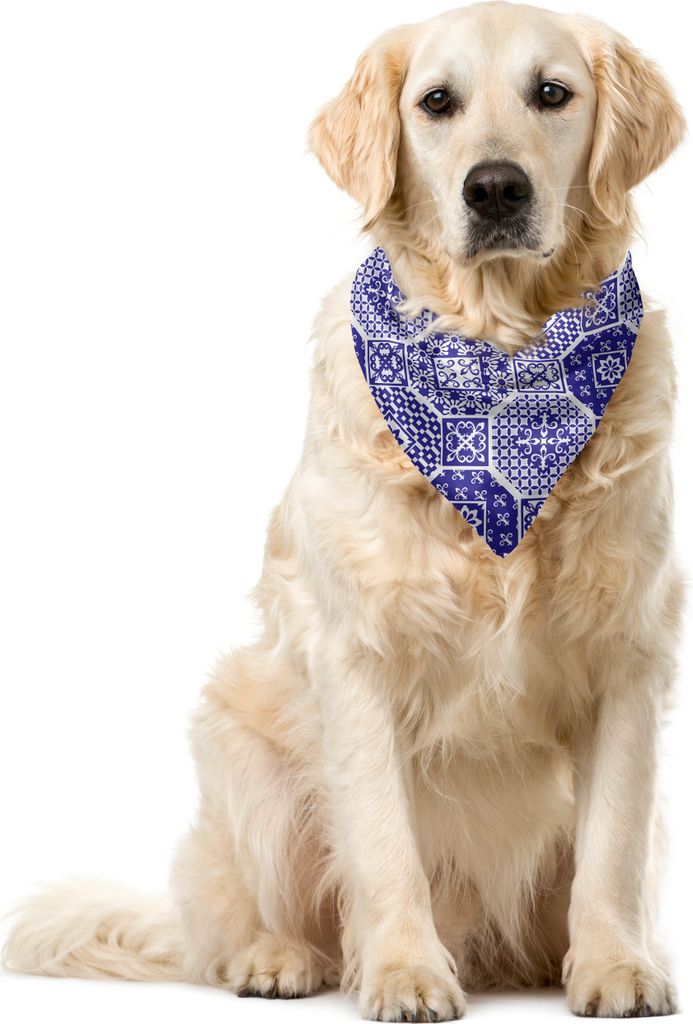 ABAKUHAUS Azulejo Haustier Bandana, Rhythmische Blumen Motive, 40x40 cm, Dunkler Lavendel Weiß