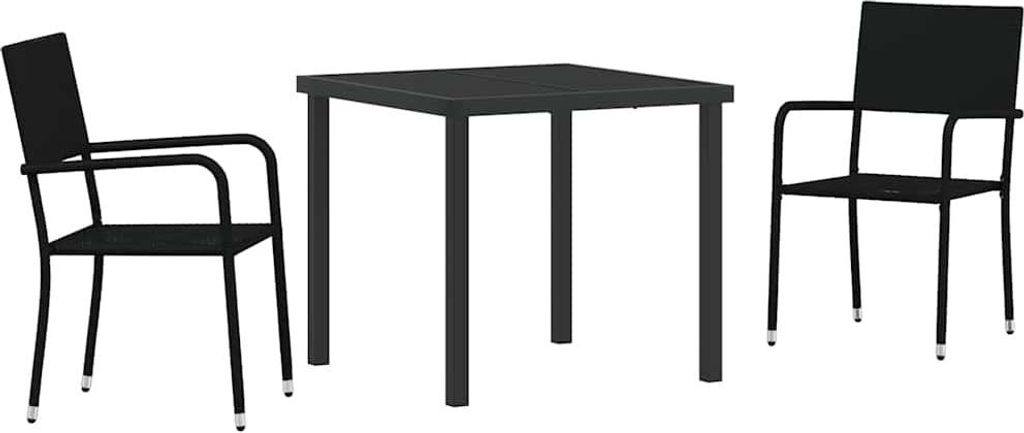 vidaXL Garten Essgruppe mit Kissen 3 pcs Schwarz Poly-Rattan