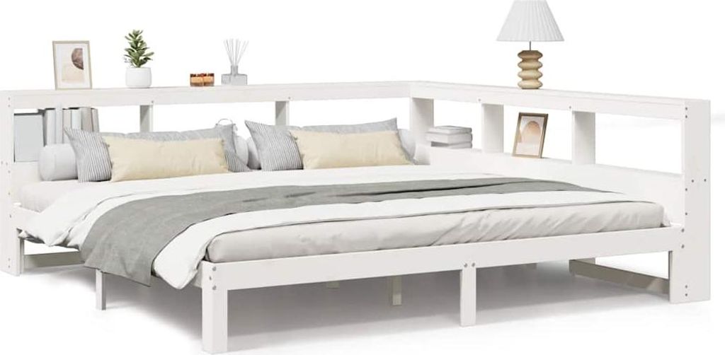 vidaXL Massivholzbett mit Regal ohne Matratze Weiß 180x200 cm Kiefer