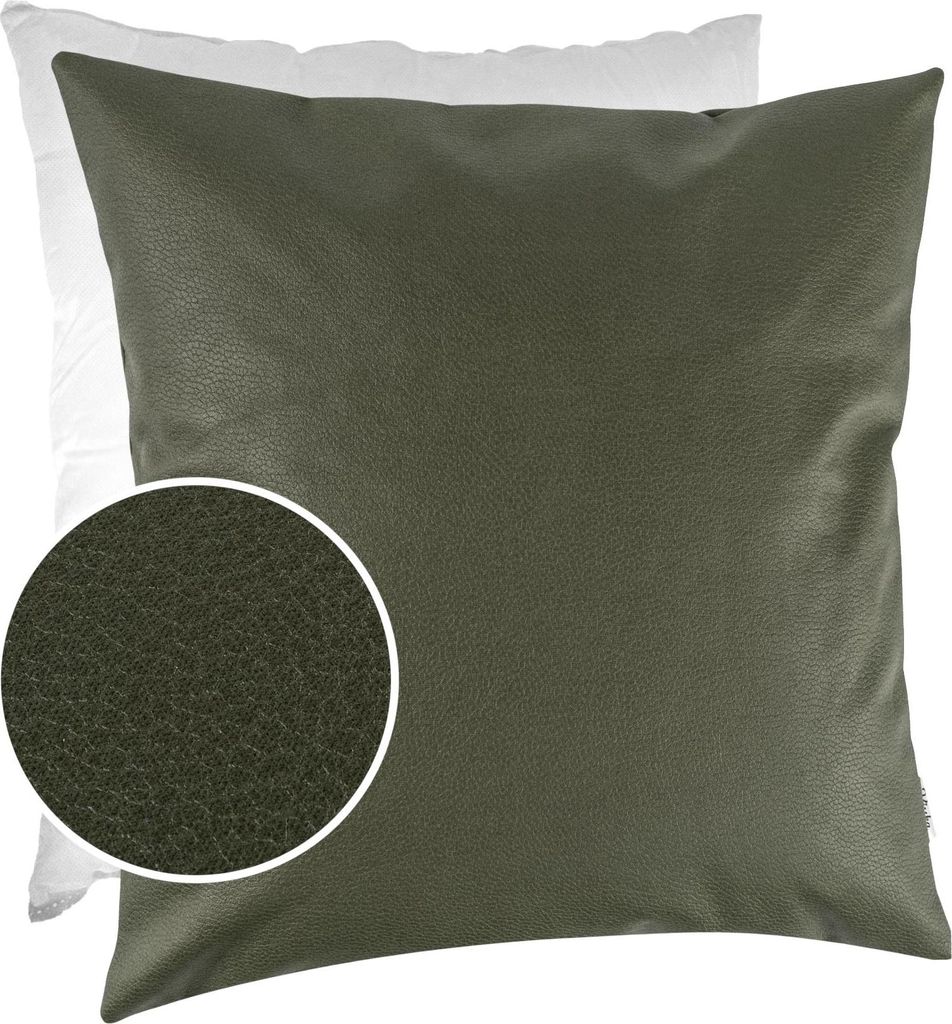 Dekokissen mit Füllung KUMO 40x40cm atmungsaktive Kunstleder Kissenbezug mit Reißverschluss Einfarbig Leder-Optik UNI Grün