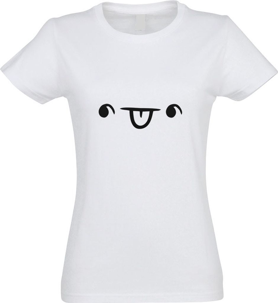 Kiwistar - T-Shirt tailliert - Damen - Weiss - Fröhliches Gesicht - mit Motiv Bedruckt - Funshirt Design - Sport - Freizeit - Damen - M