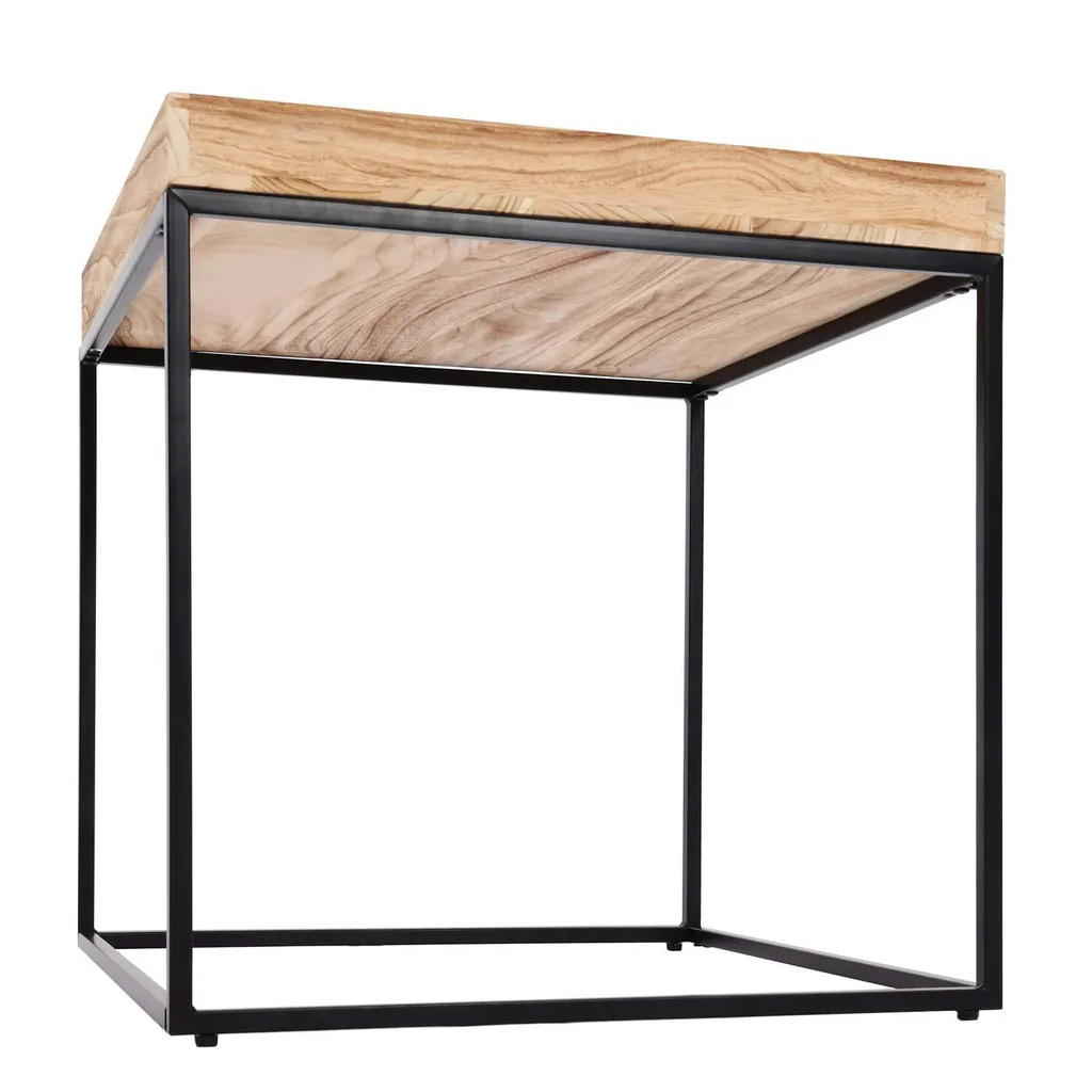 Table basse carrée en bois massif et structure métal style industriel - 6