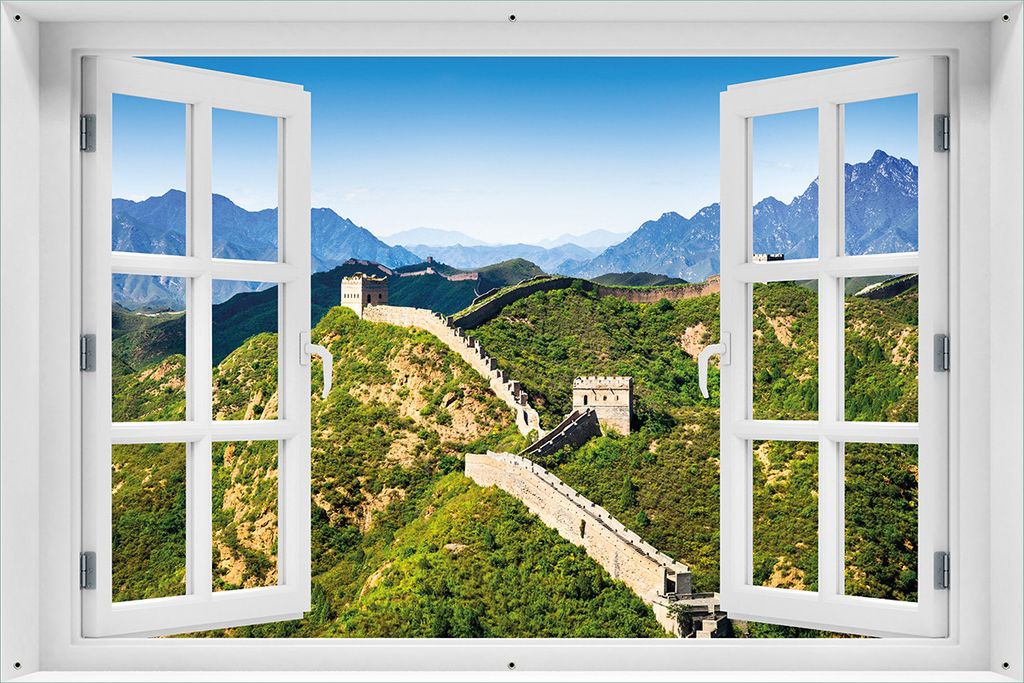 Wallario Outdoor-Poster für Garten oder Balkon 61 x 91,50 cm: Die Chinesische Mauer - Wahrzeichen in China im Sommer