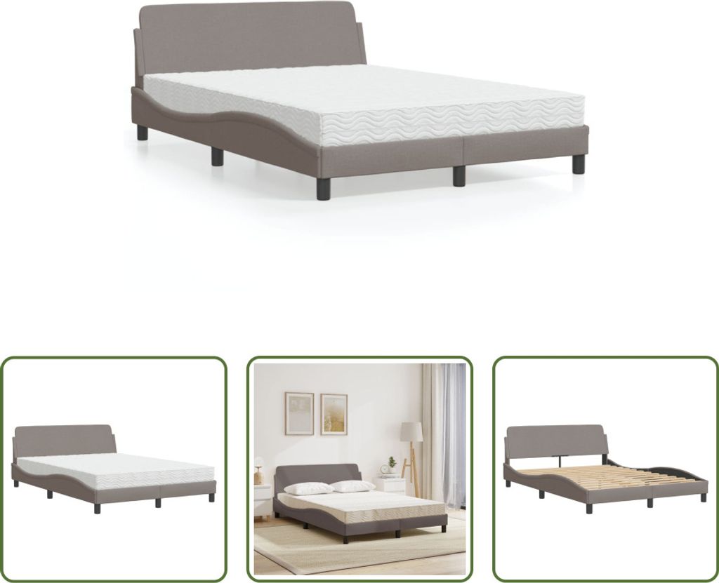 The Living Store Bett mit Matratze Taupe 140x190 cm Stoff
