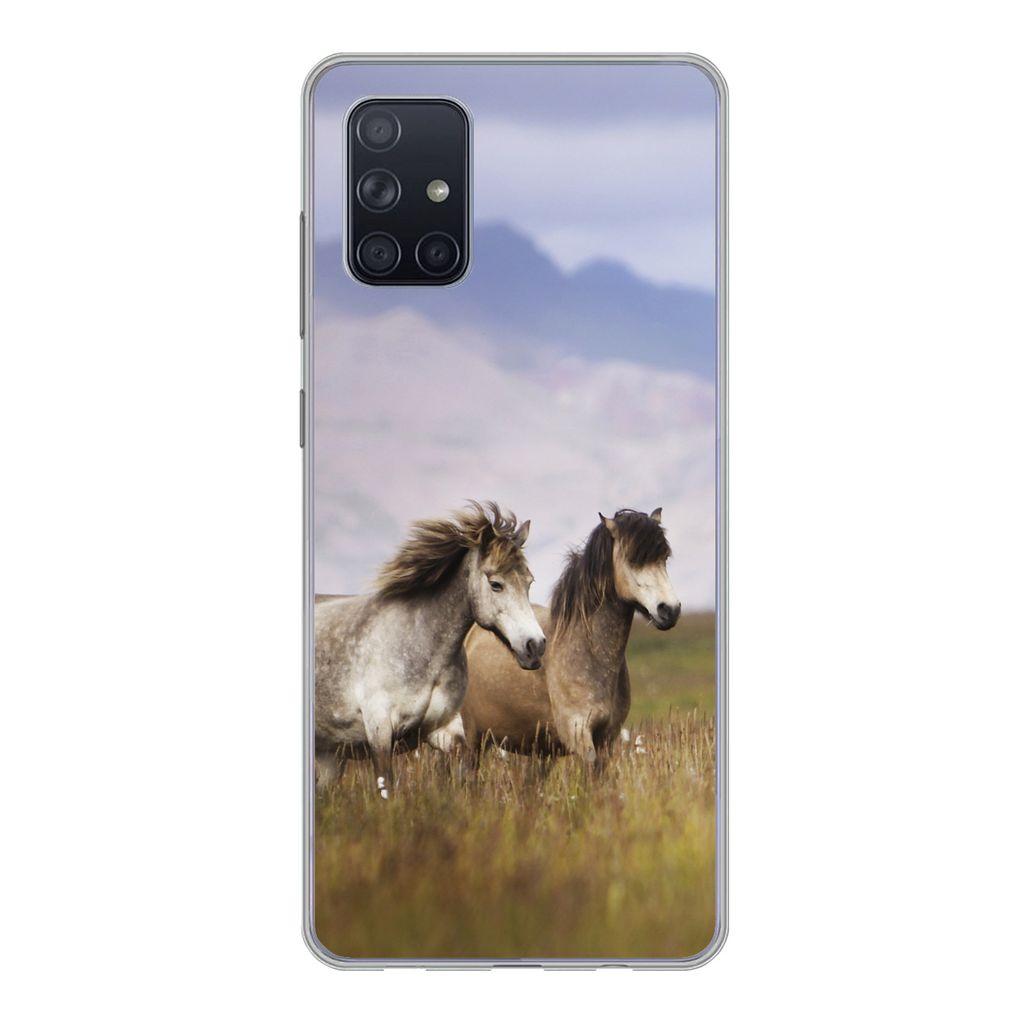 MuchoWow Handyhülle Schutzhülle Hülle für Samsung Galaxy A51 5G Pferde - Gras - Berge Silikon Softcase Handy Hülle - Abbildung