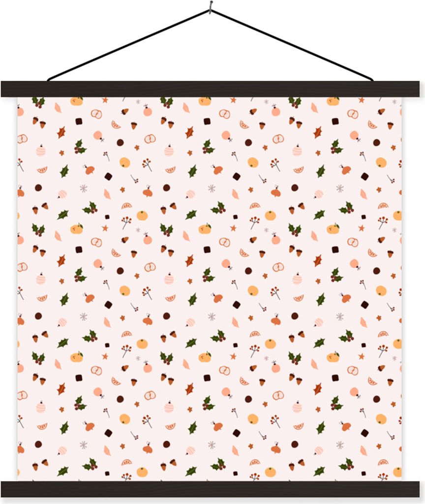 MuchoWow Textilposter Winter - Schablonen - Weiß 60x60 cm mit schwarzem Rahmen - Posteraufhänger