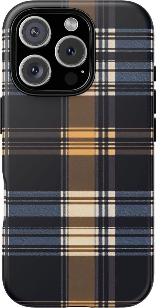 Karamell- und Dunkelblau-Karomuster – Hülle Kompatibel mit iPhone 16 Pro