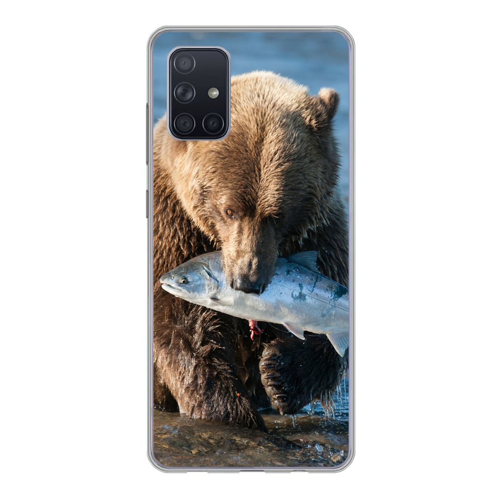 MuchoWow Handyhülle Schutzhülle Hülle für Samsung Galaxy A51 5G Bär - Braun - Fisch Silikon Softcase Handy Hülle - Abbildung