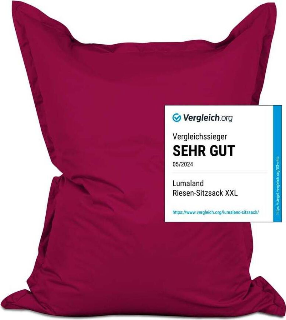 A large beanbag chair with a review badge overlay.