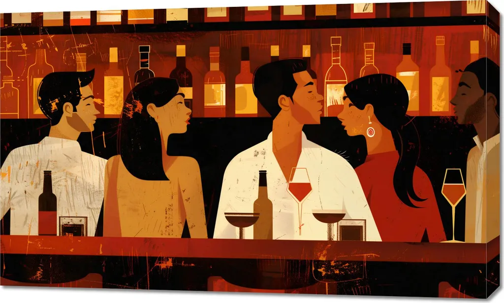 Tableau Rencontre autour d'un verre de vin 100x60 Toile Haute Définition