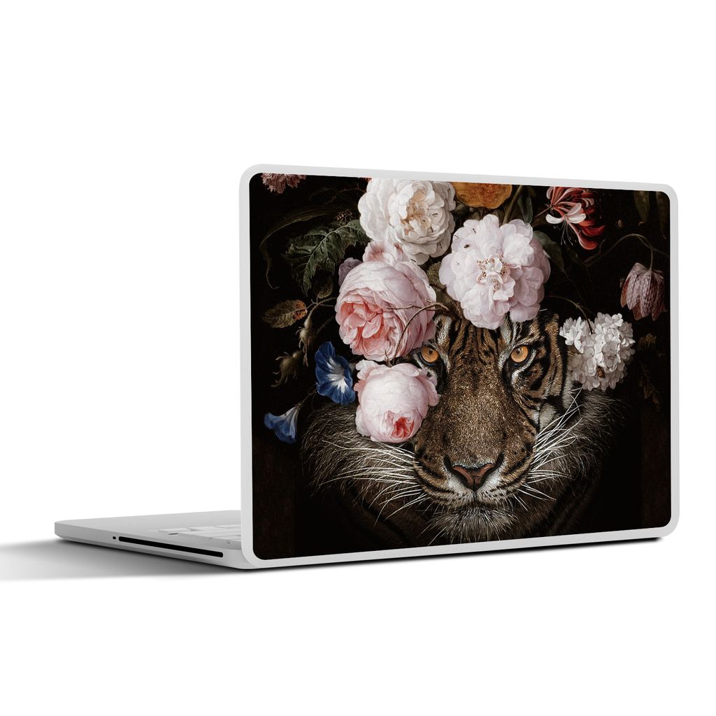 MuchoWow Laptop Aufkleber Sticker Cover Blumen - Jan Davidsz de Heem - Tiger - Gemälde - Stillleben - Alte Meister 31x22.5 cm - Laptop-Deko