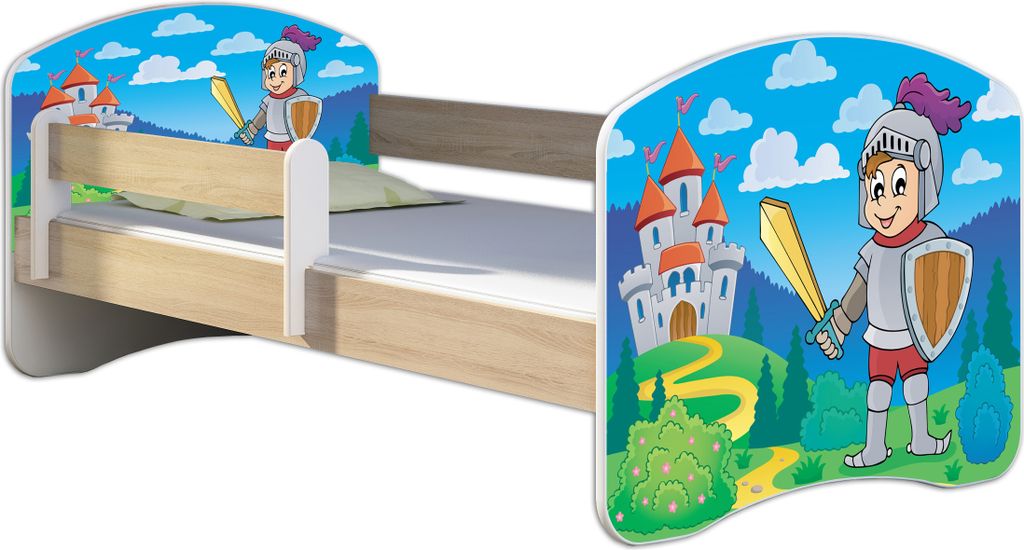 ACMA Jugendbett Kinderbett Junior-Bett Komplett-Set mit Matratze Lattenrost und Rausfallschutz Sonoma 32 Ritter 160x80