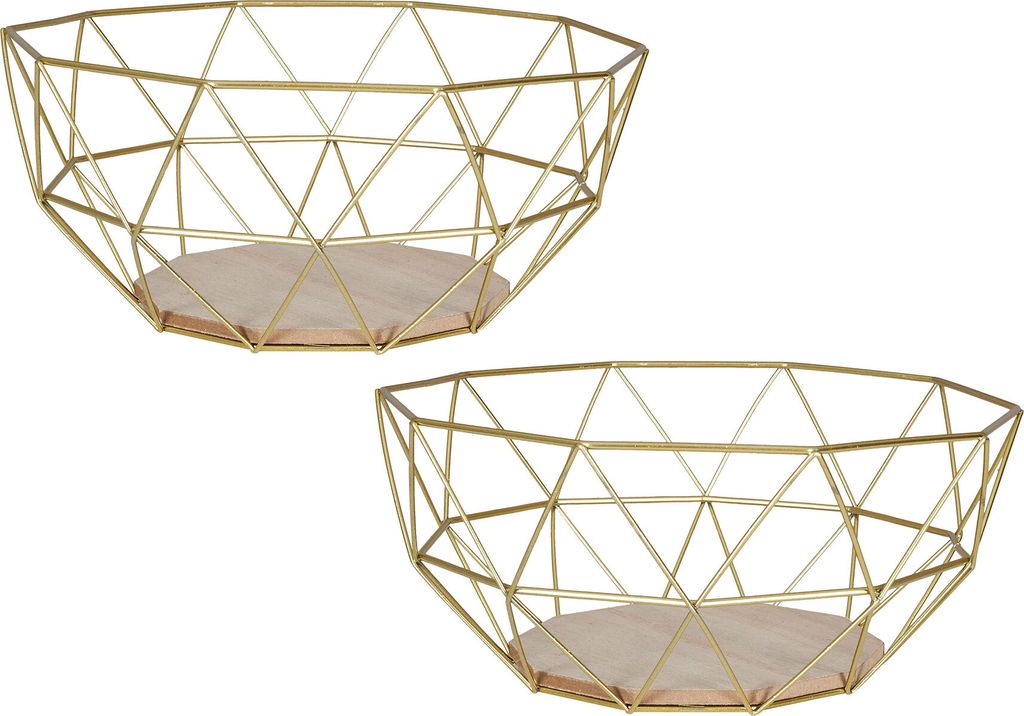 2er Set Korb Metall Gold 26x12cm Modern Holz Schüssel Schale Deko Industrial
