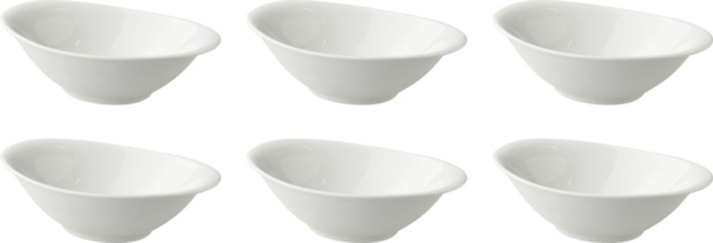 6 x Palmer White Delight Schale oval, Porzellan weiß, 16 x 10,5 cm, Inhalt 0,20 Liter, für ein 6 Personen Gedeck, spülmaschinenfest, geschwungen...