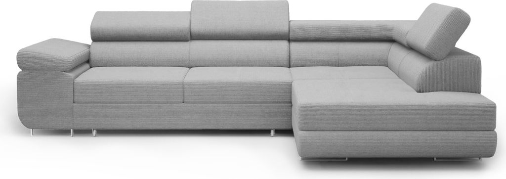 FEDVE Ecksofa Eckcouch Warton L Form Schlaffunktion Couch Bettkästen Wohnlandschaft Seite Rechts Cord-Möbelstoff Hellgrau (Poso 55)
