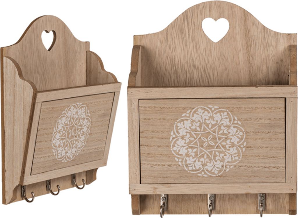 Schlüsselbrett mit Ablage Naturfarben Holz 3 Haken Keys Produktbild 