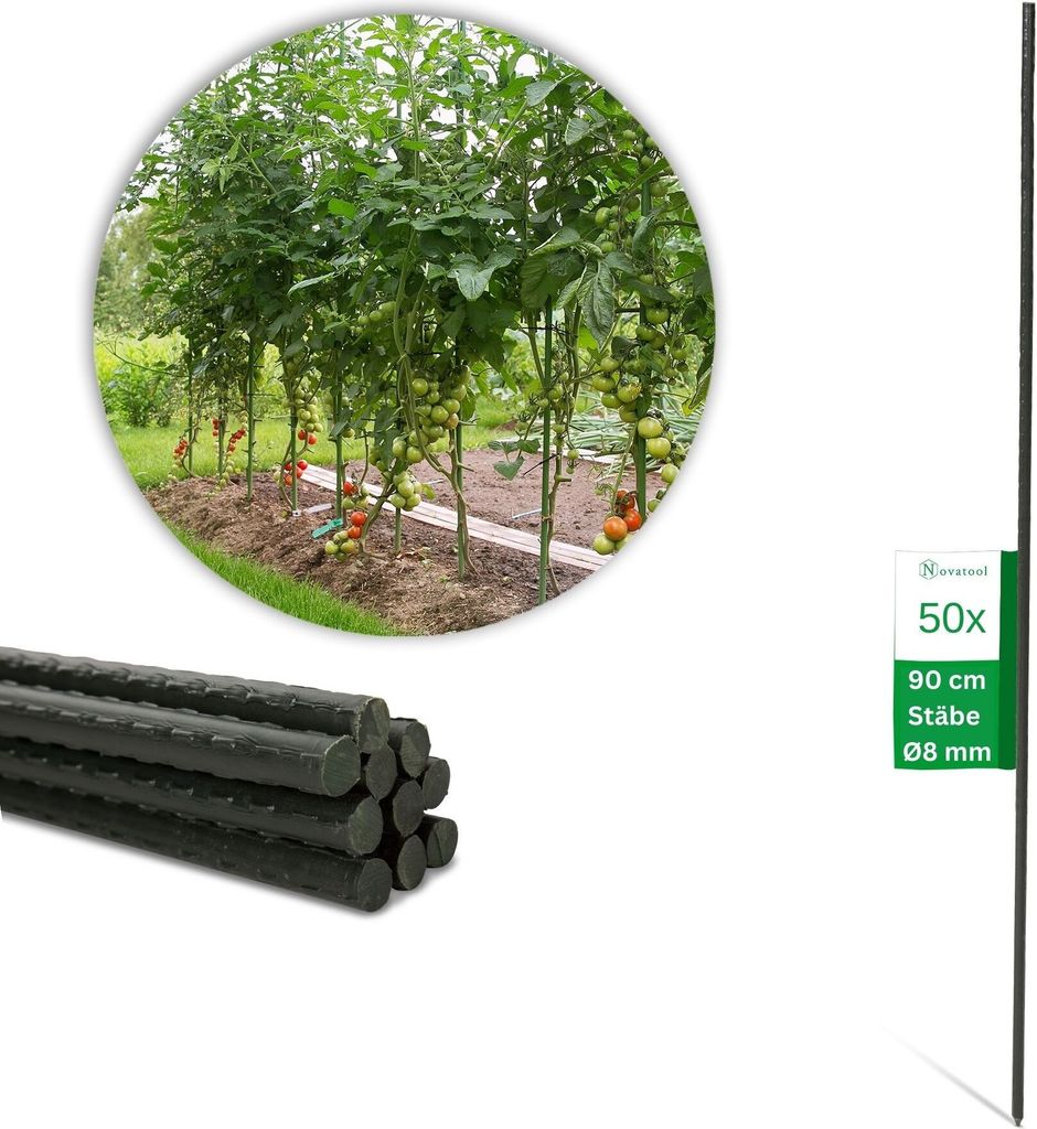 Novatool 50 Pflanzstäbe 90 cm grün 8 mm Durchmesser Rankstäbe aus kunststoffummantelten Metall Rankhilfe Tomatenstäbe Blumenhalter