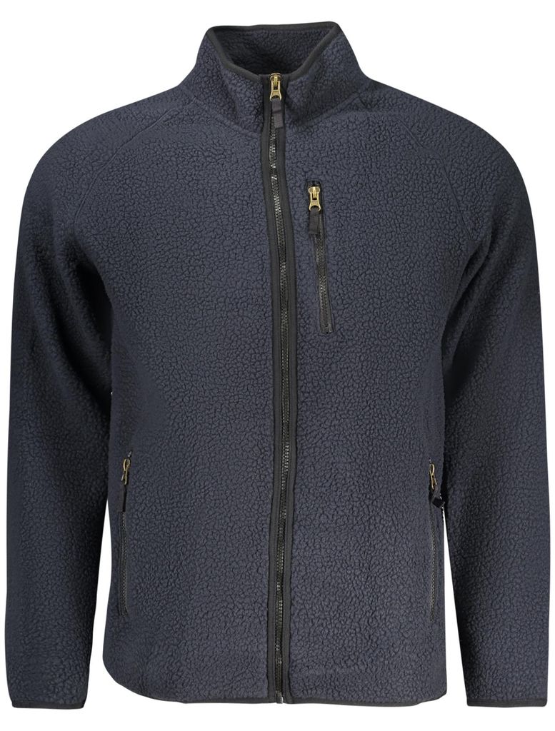 Herren Langarm-Sweatshirt Blau mit Reißverschluss und Schaffell-Effekt