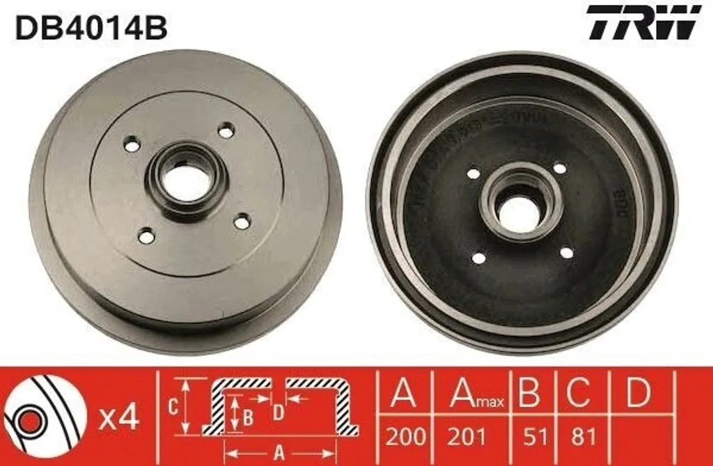 TRW DB4014B Tambour de Frein avec Roulement pour Golf III 191501615A